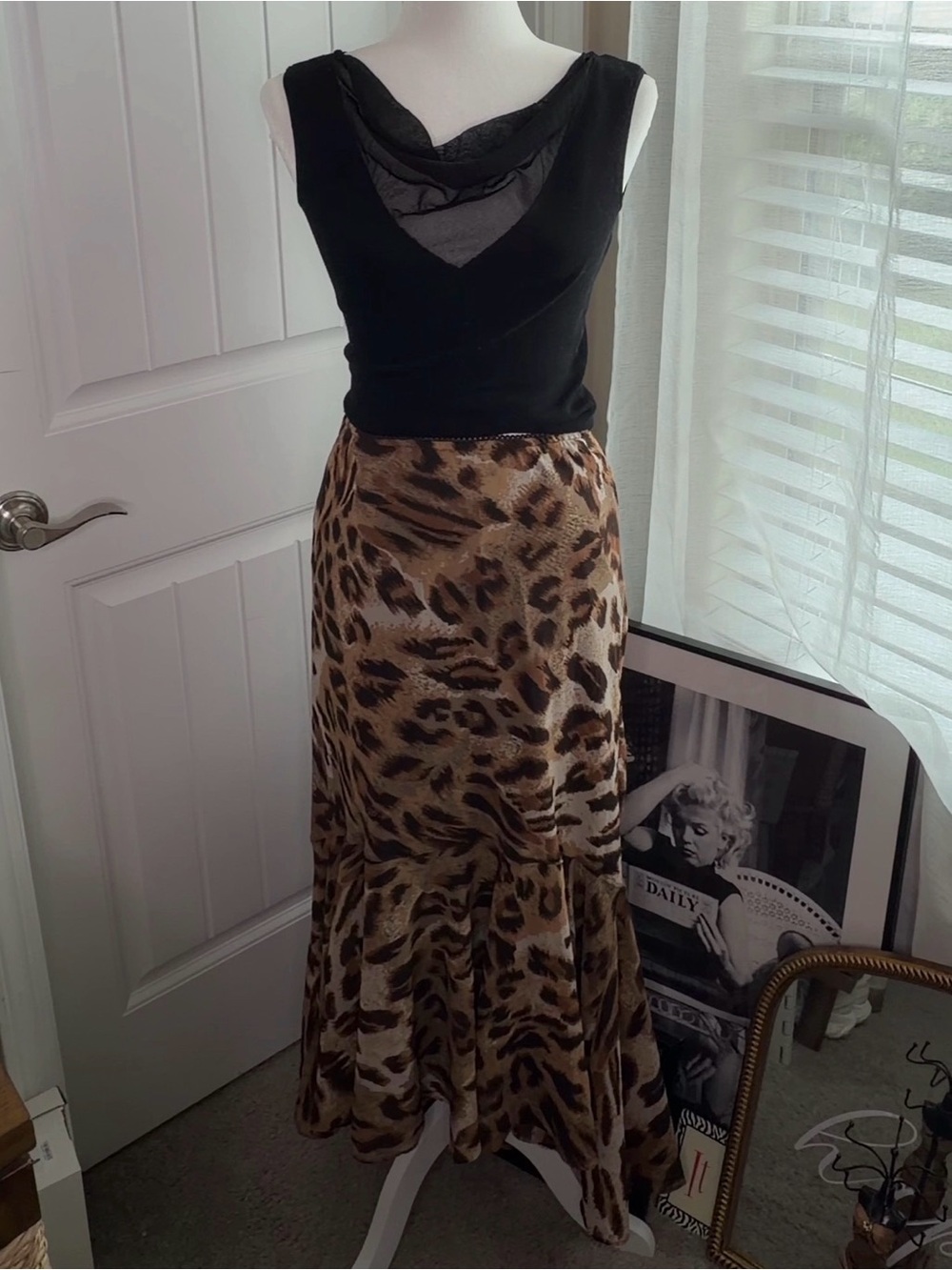 VTG Lola P. Maxi Skirt with Ruffled Hem - Leopard Print - Size S